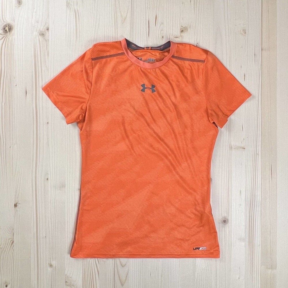 Under Armour Boys Orange HeatGear Sonic Fitted Short Sleeve Shirt YLG 1236087